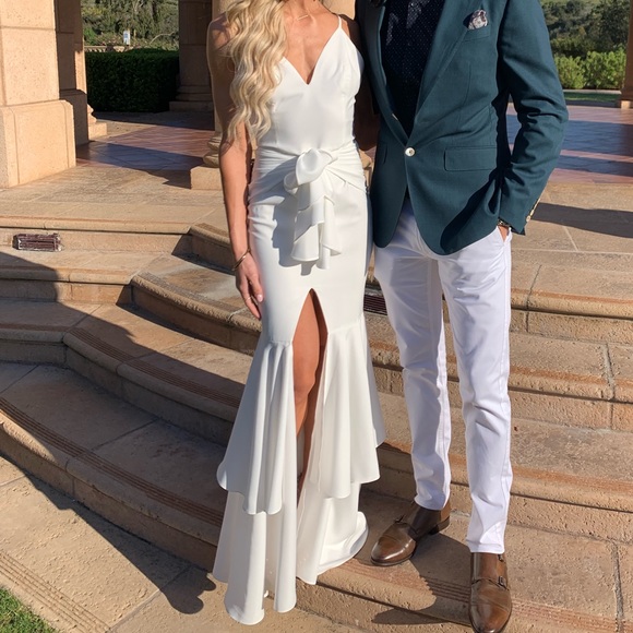 PatBo Ruffle Maxi Dress White Bridal Shower Engagement Party Wedding Size 2 - Picture 3 of 13